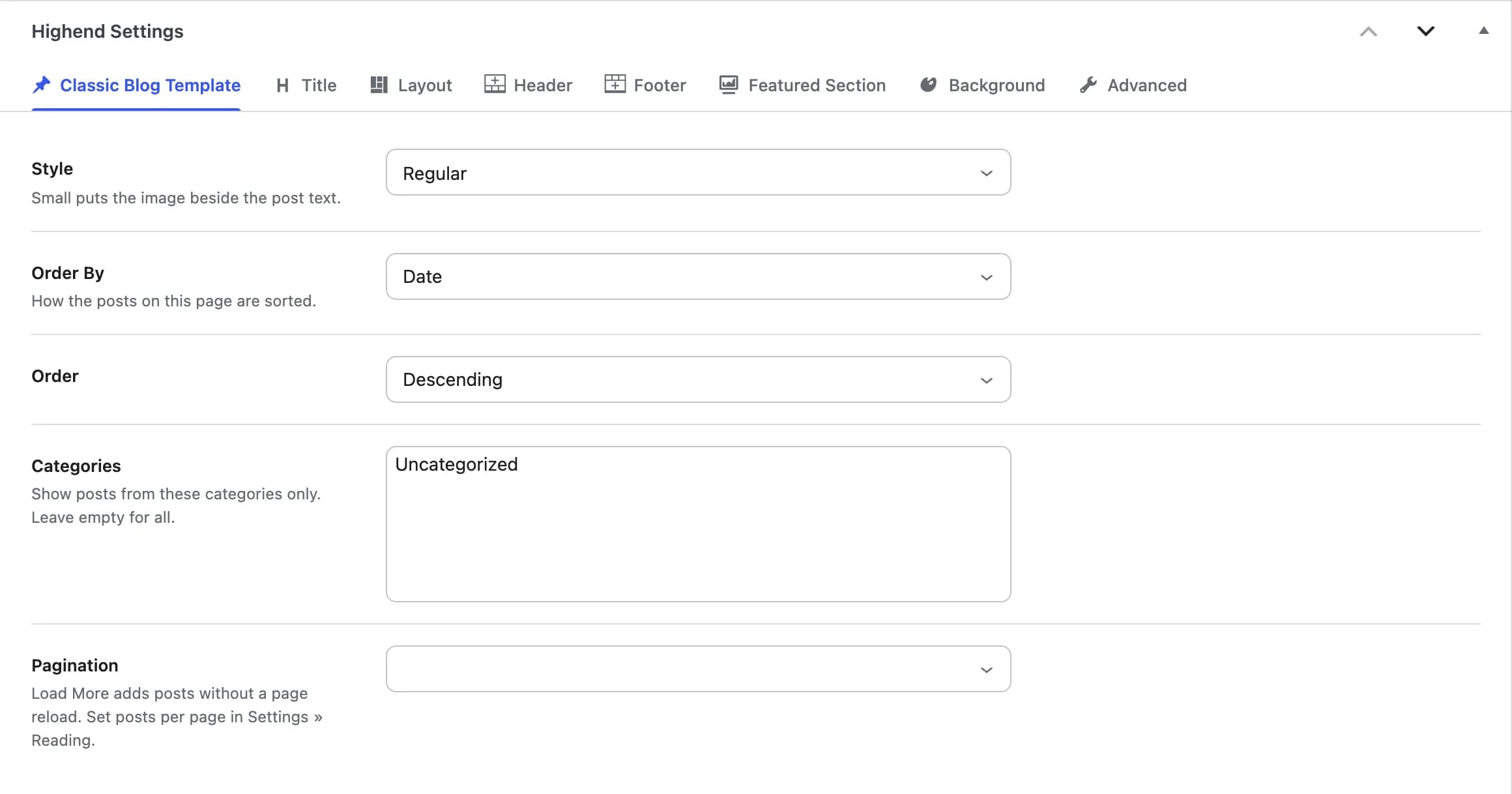 The Classic Blog Template tab