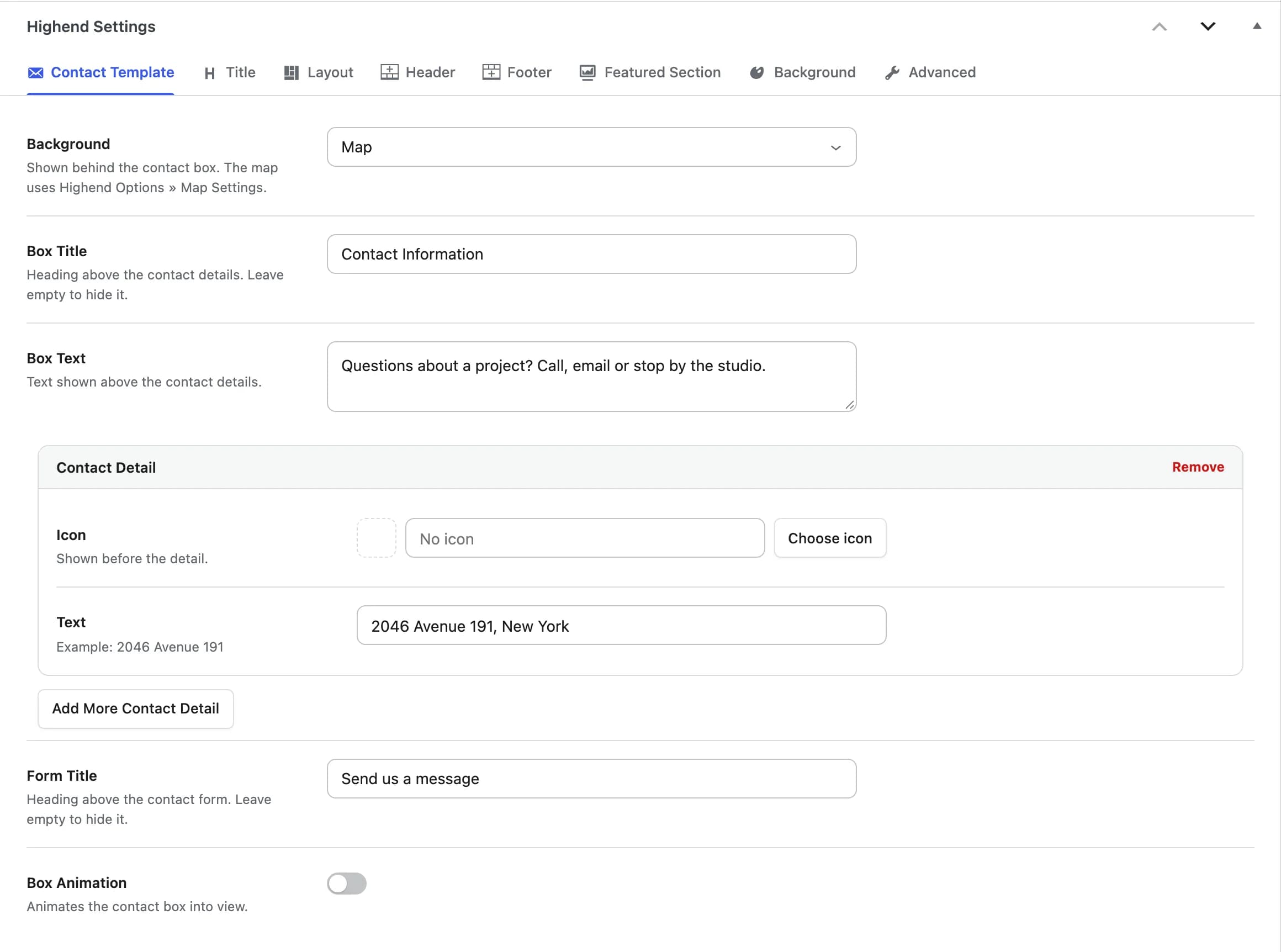 The Contact Template tab, shown first once the Contact Template is chosen