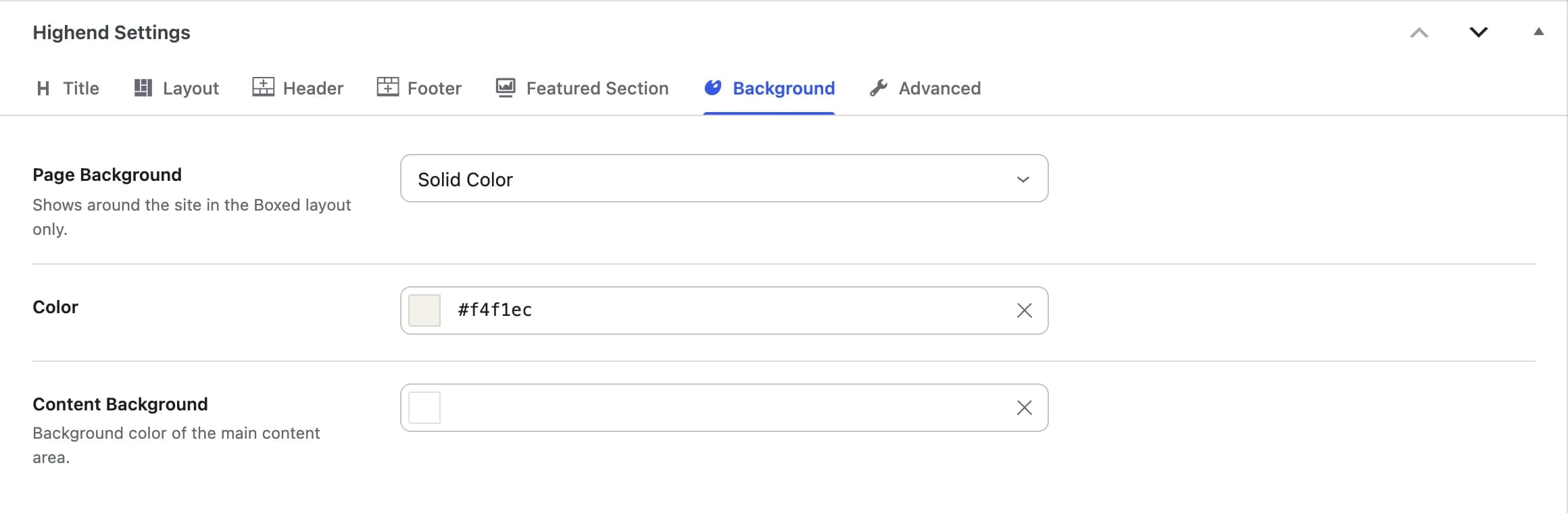The Background tab with a solid page color