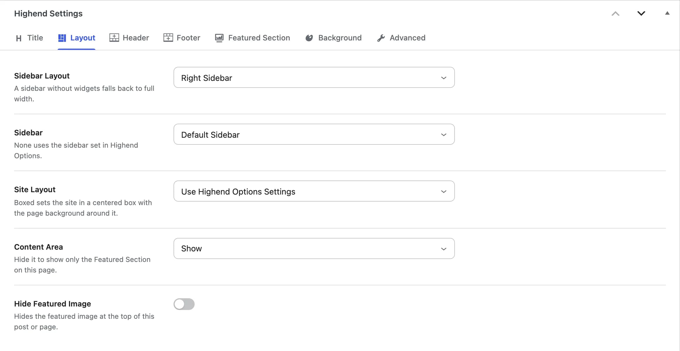The Layout tab with a right sidebar chosen