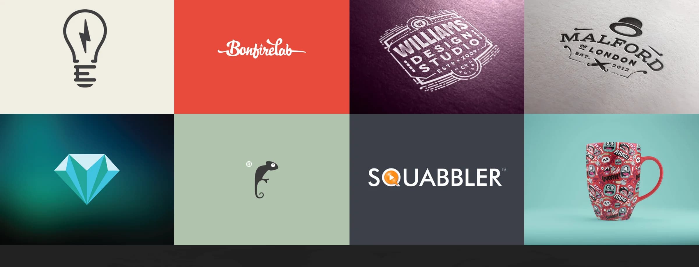 Portfolio Fullwidth showing eight portfolio items in a 4-column grid